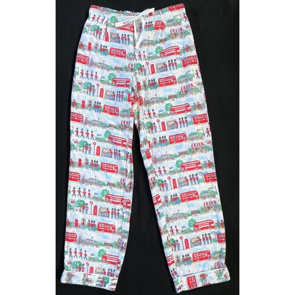 Cath Kidston Flannel PJ Pajama Bottom Lounge Pant London City Scene Bus Women XS